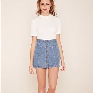 Forever 21 Button Front 100% Cotton Denim Jean Skirt Size 29 NWT